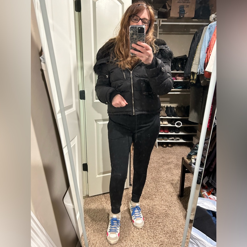 Zara Black Puffer Coat with Hoodie